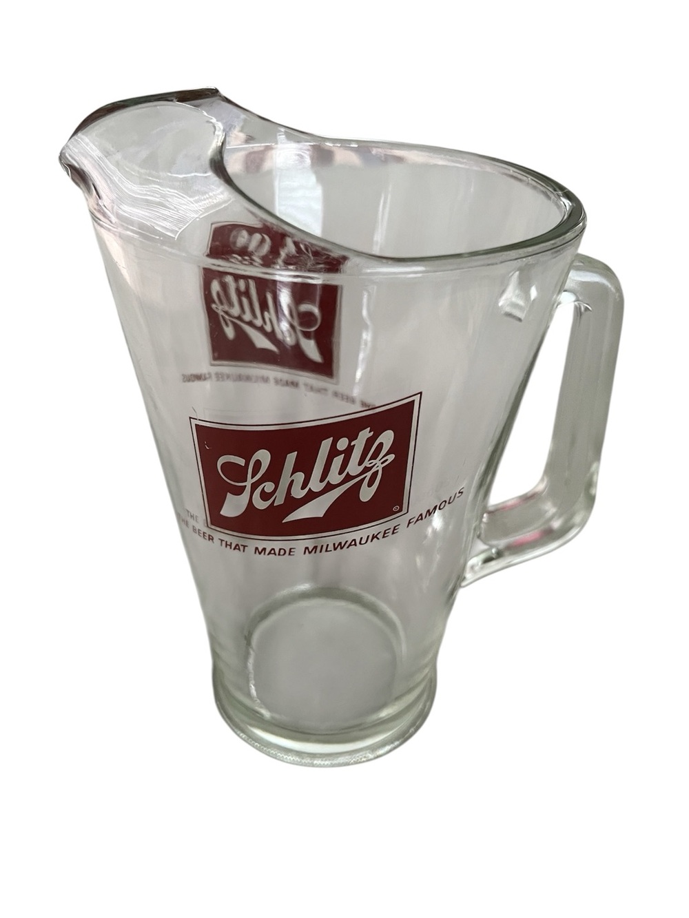 Vintage Schlitz Red & White Diamond logo Heavy Glass Beer Pitcher